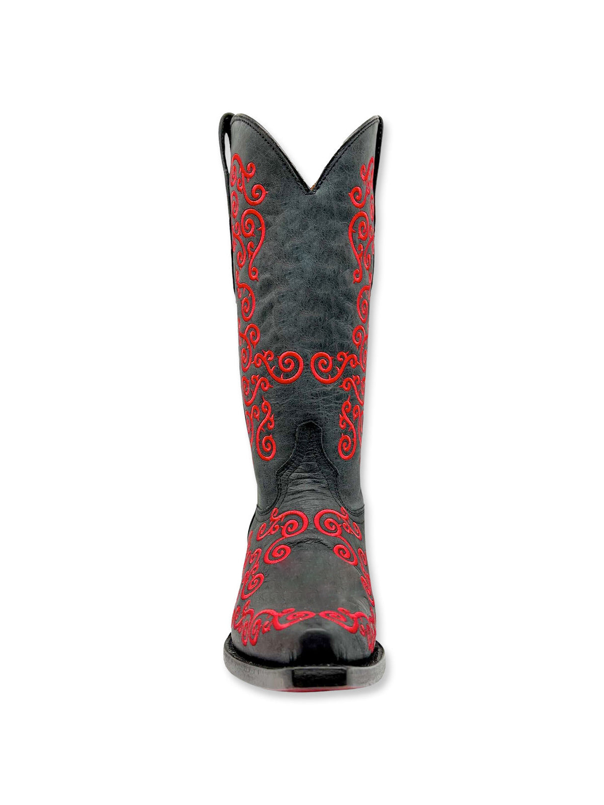 Black Snip-Toe Curl Embroidery Mid Calf Cowgirl Boots