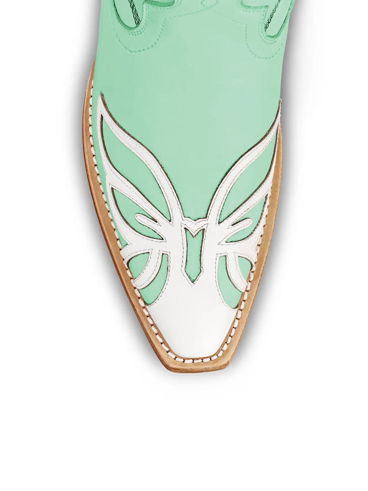 Green Snip-Toe Flower Applique Mid Calf Pull On Cowgirl Boots