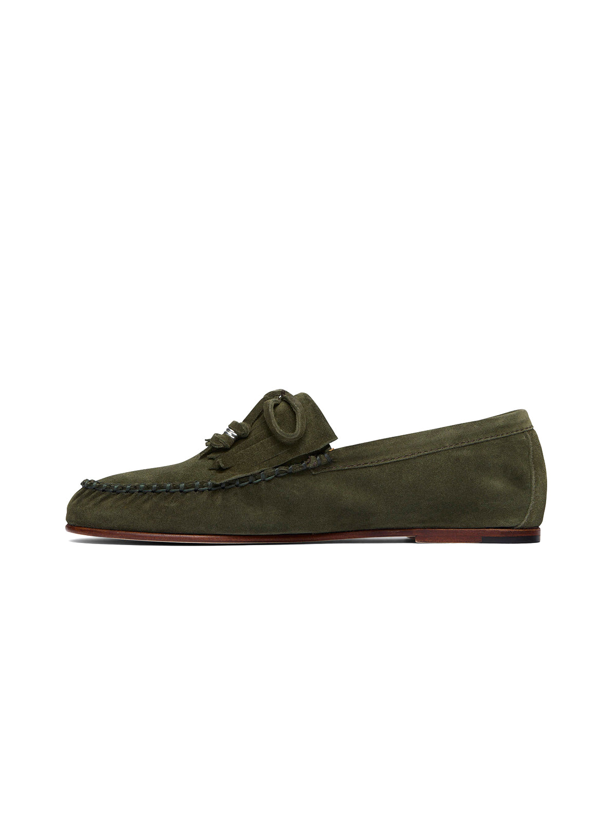 Coffee Cow Suede Round-Toe Front Fringe And Bow Loafers Flats