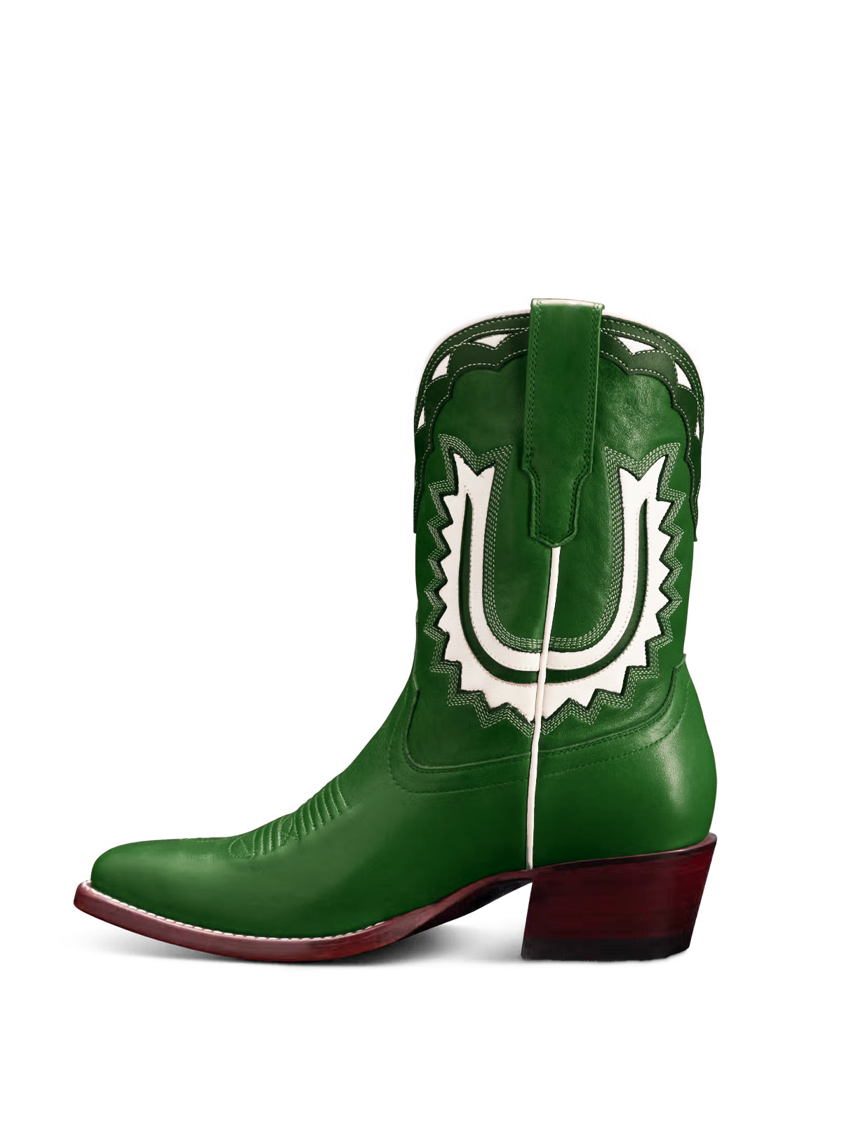 Green Almond-Toe Horseshoe Inlay Cowgirl Ankle Boots