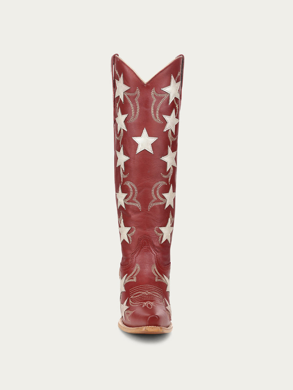 Red Snip-Toe Chic Star Inlay With Embroidery Wide Calf Knee High Cowgirl Boots