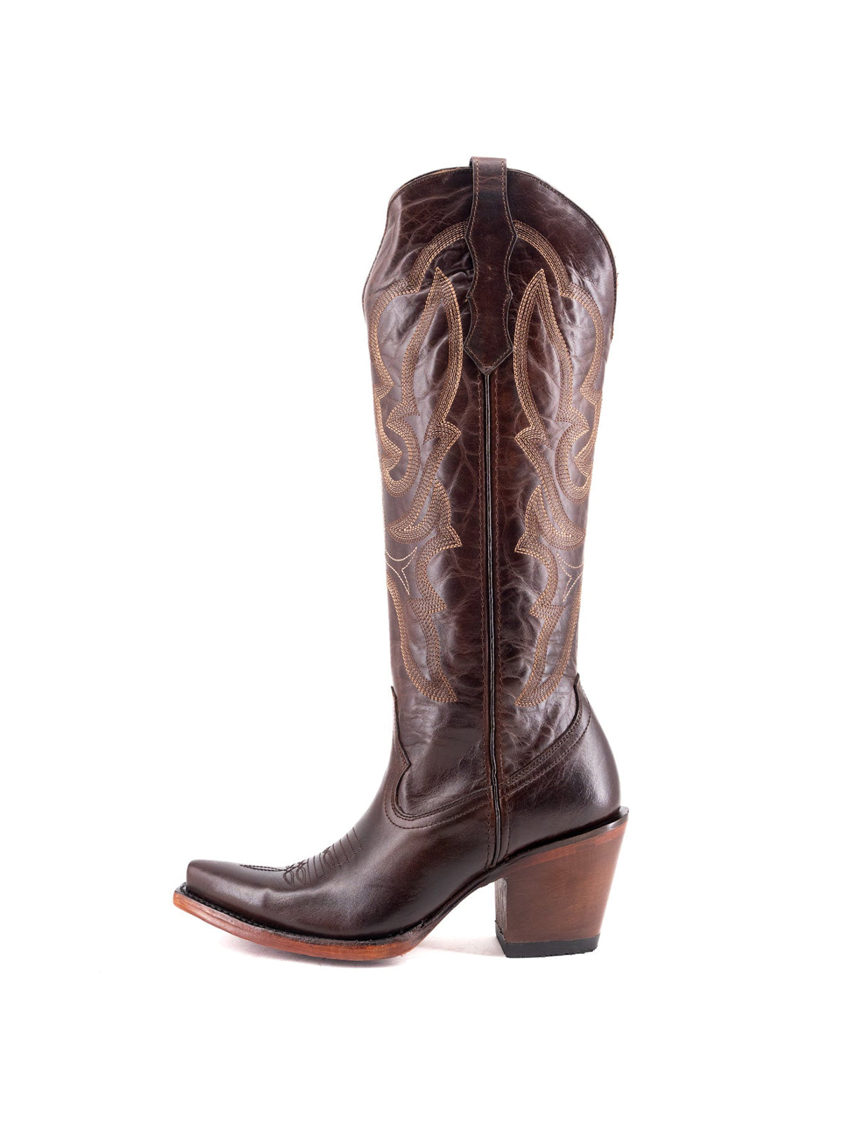 Western Snip-Toe Embroidery Half-Zip Knee High Chic Cowgirl Boots - Chocolate