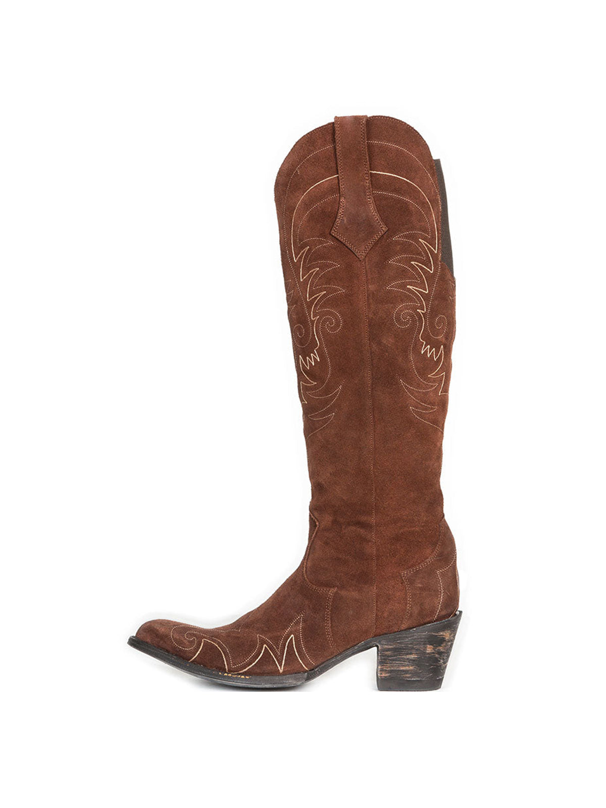 Side-Zip Pointed-Toe Chic Embroidery Wide Calf Knee High Cowgirl Boots - Brown