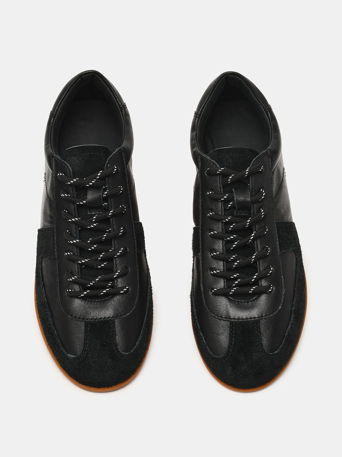 Black Round-Toe Chic Lace-Up Classic Sneakers Flats