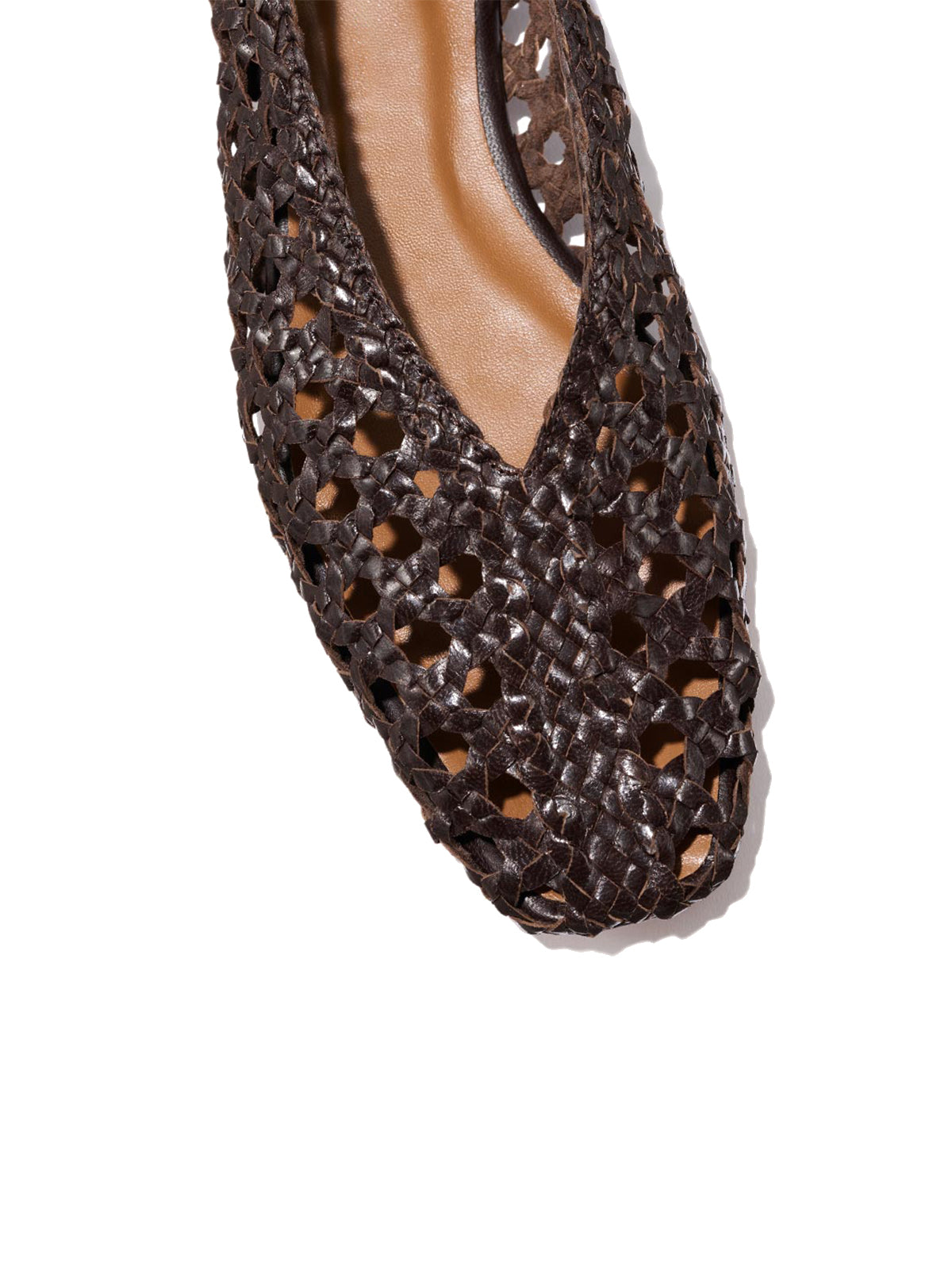 Coffee Woven Vegan Leather Square-Toe Chic Ballet Flats
