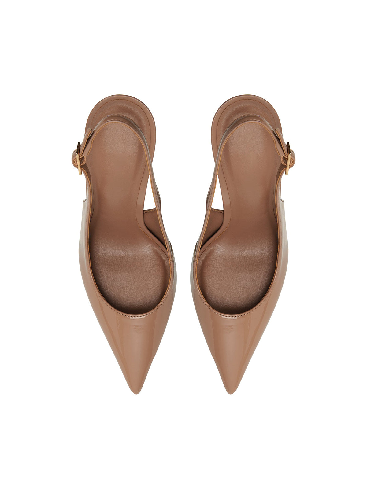 Patent Light Brown Pointed-Toe Classic Buckle Slingback High Heels