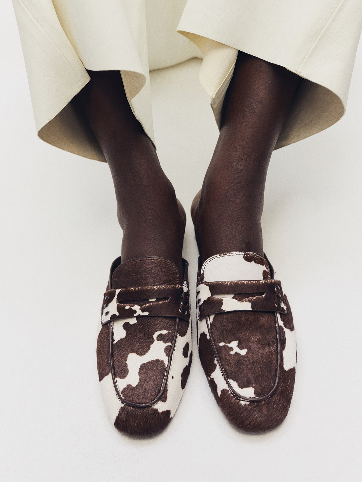 Cow Print Pony Hair Vegan Leather Square-Toe Chic Loafers Flats