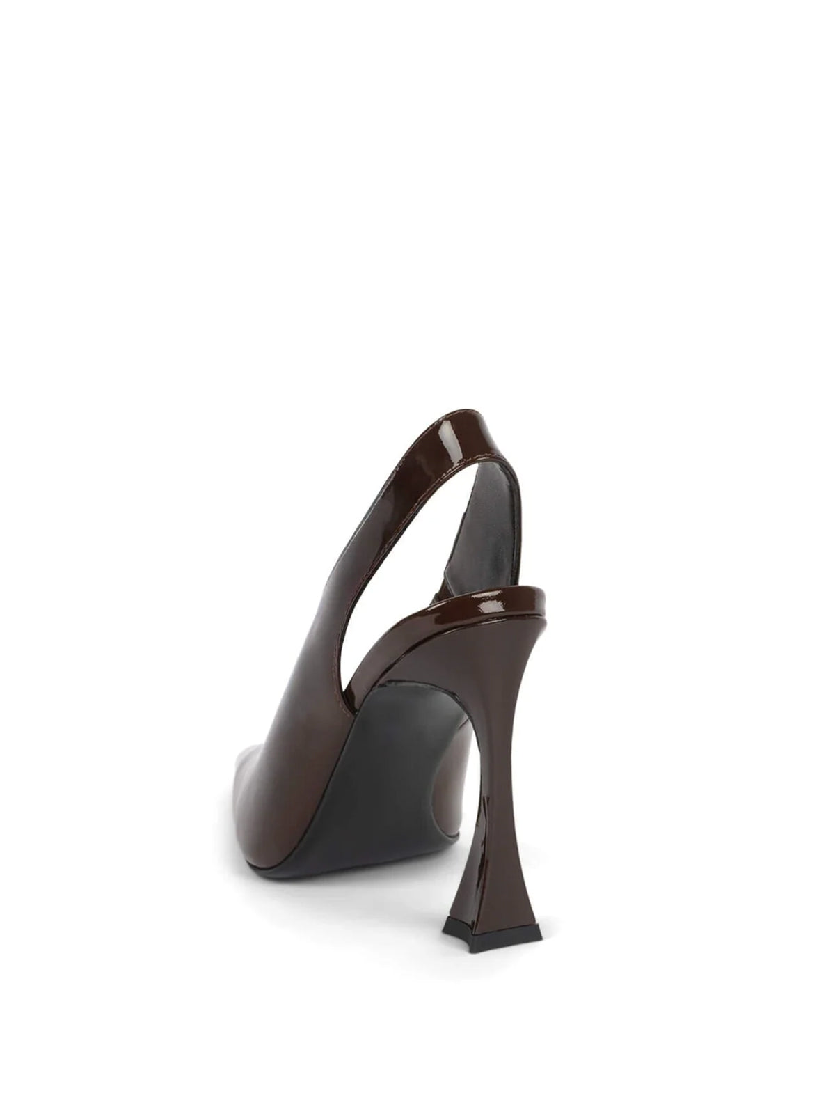 Coffee Patent Pointed-Toe Thick Slingback High Heels Pumps
