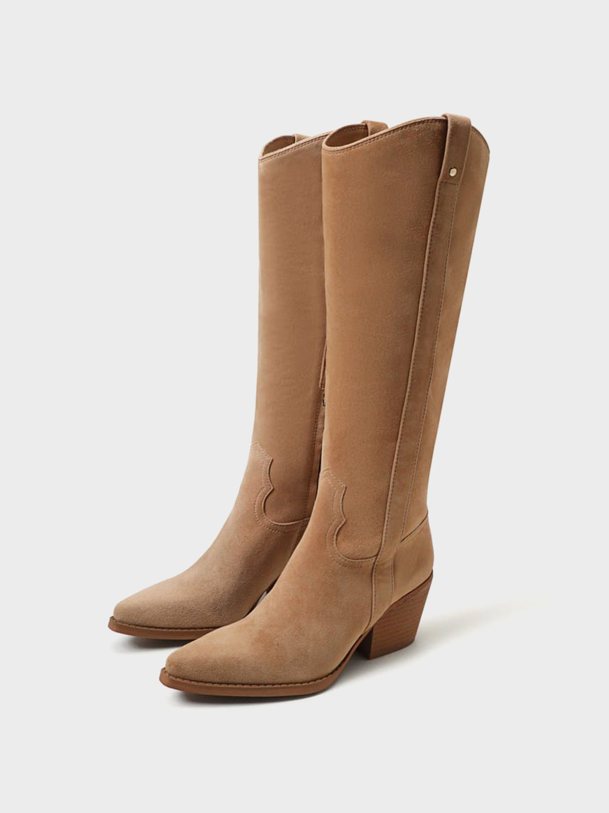Pointed-Toe Chic Western Half-Zip Knee High Cowgirl Boots - Tan Faux Suede