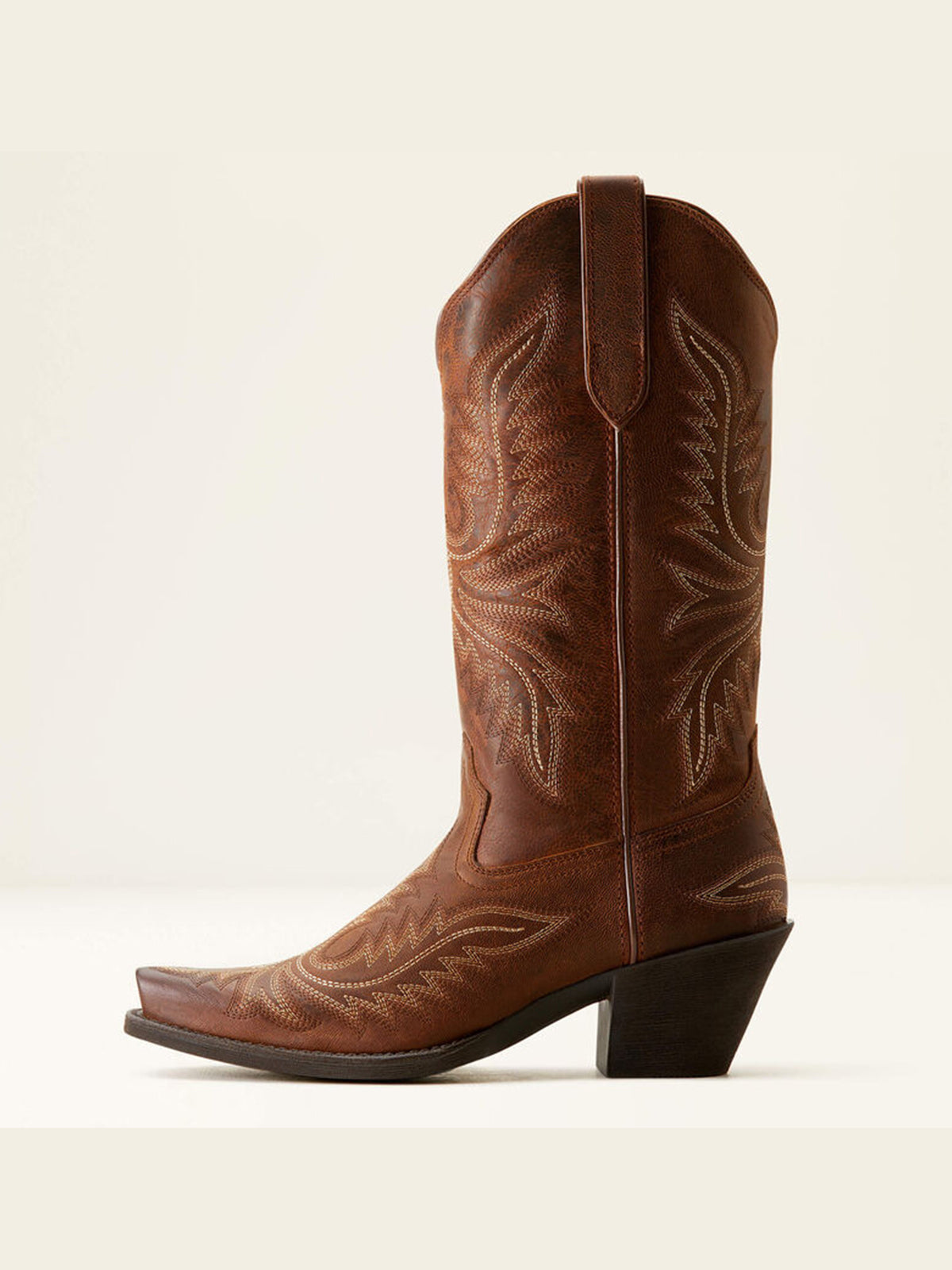 Tan Snip-Toe Western Embroidery Mid Calf Cowgirl Boots For Women