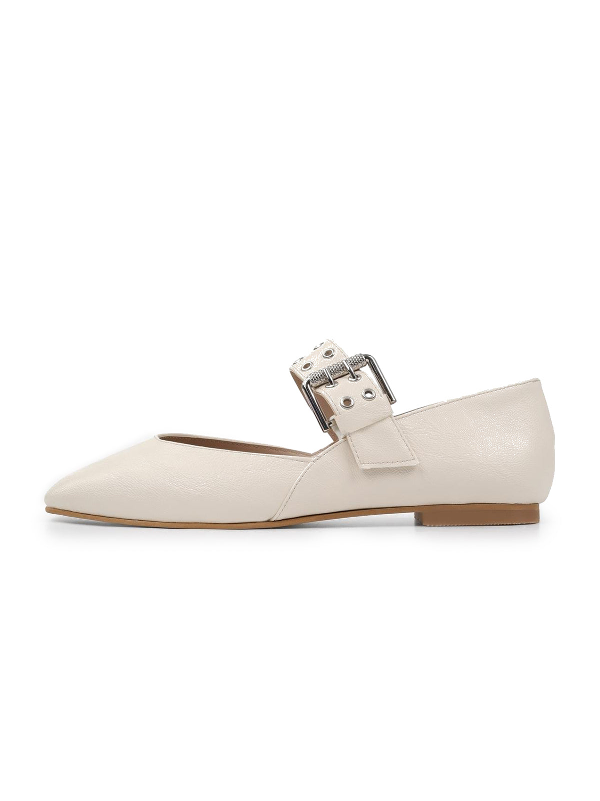 Bone Square-Toe Buckle Bridge Strap With Eyelets Ballet Flats