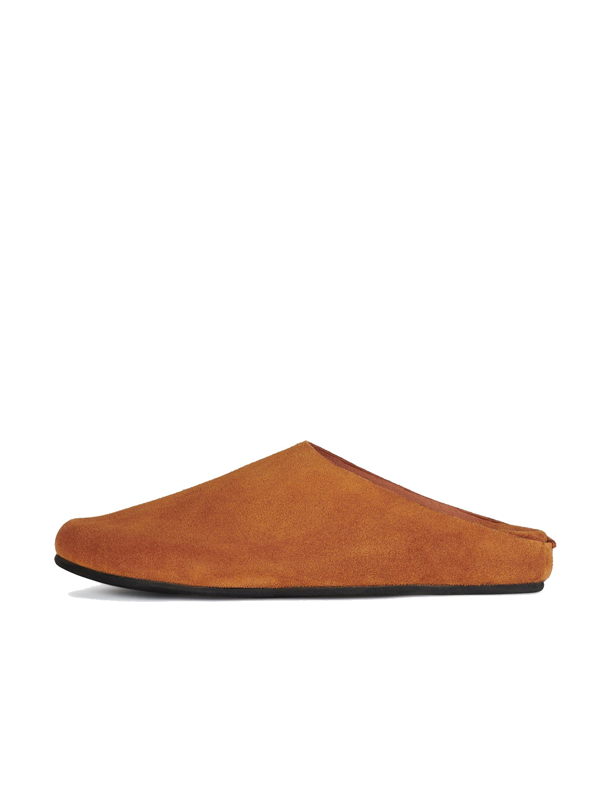 Dark Tan Faux Suede Square-Toe Slip-On Simple Backless Flats