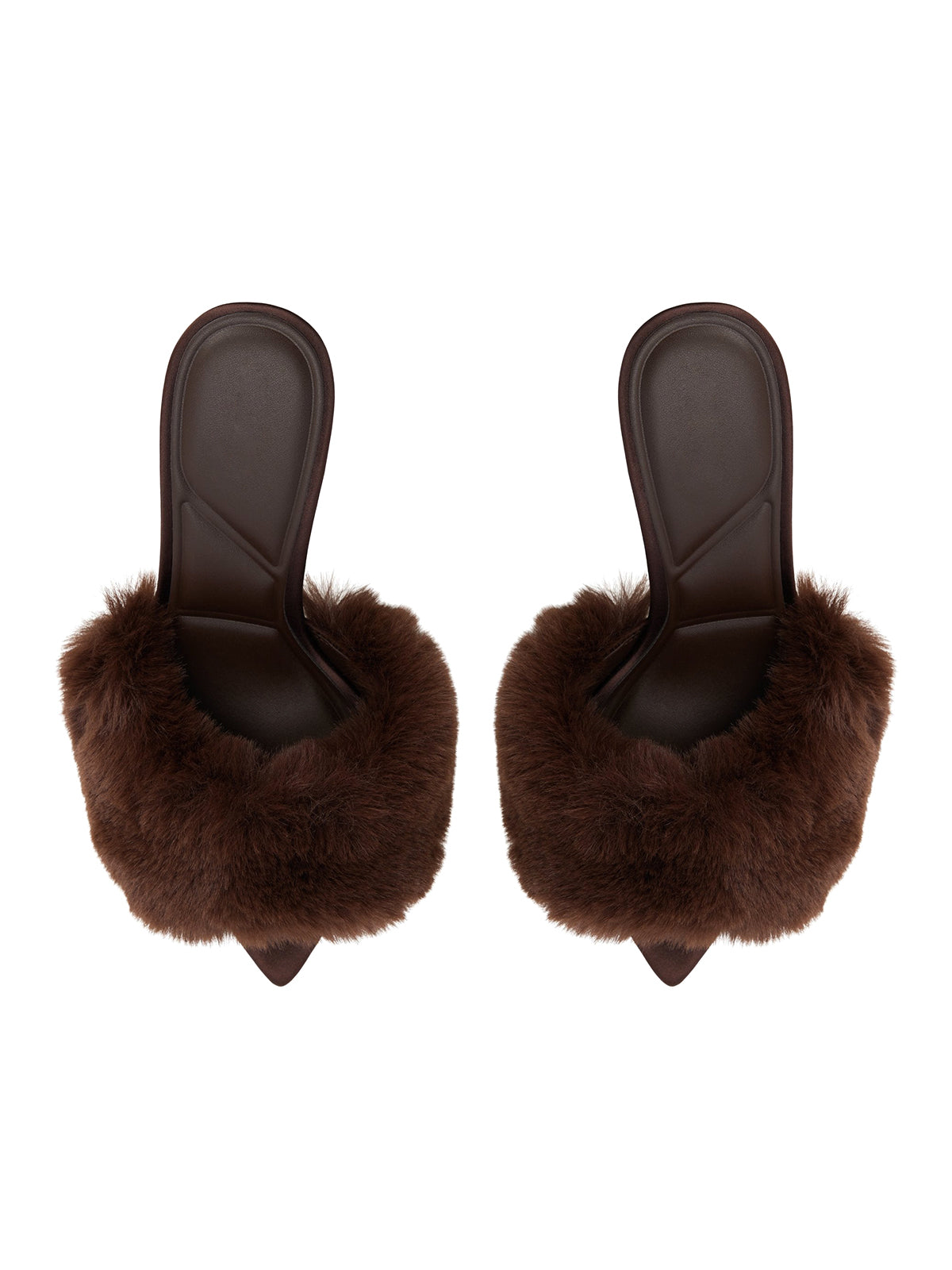 Dark Brown Pointed-Toe Front Plush Slip-On Backless High Heels