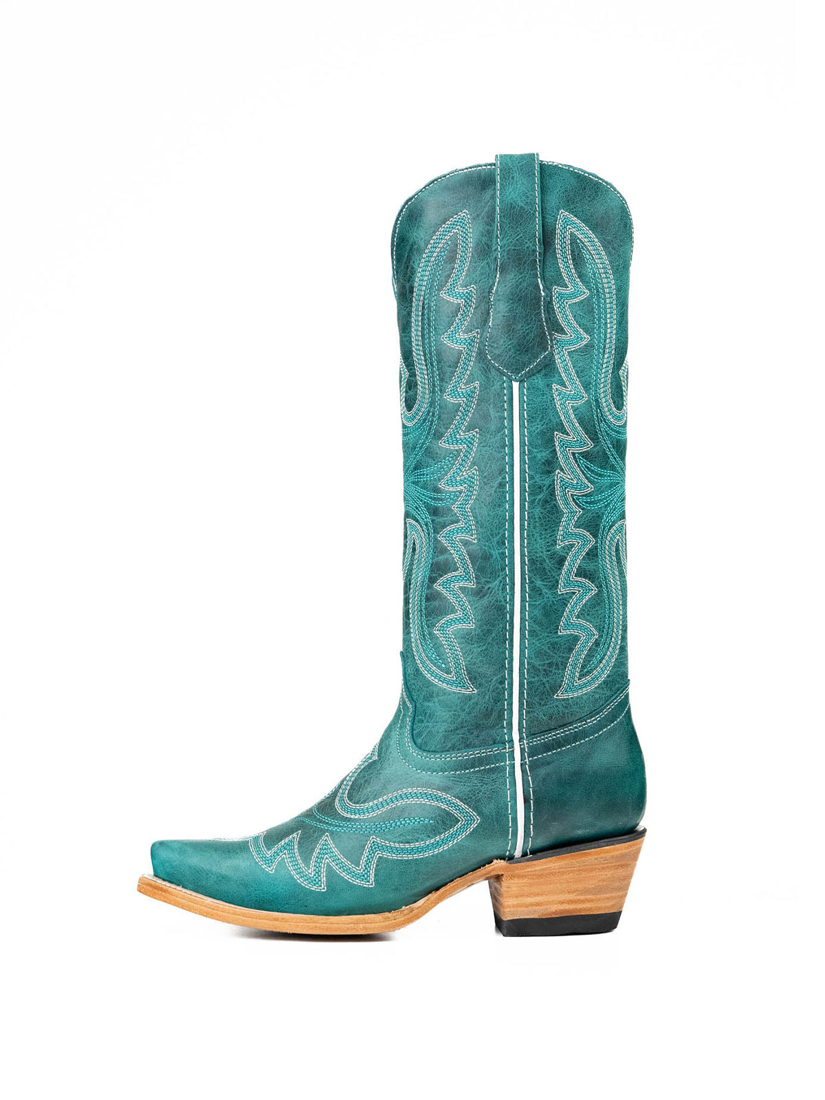 Snip-Toe Sleek Embroidery Mid Calf Cowgirl Boots For Woman - Turquoise