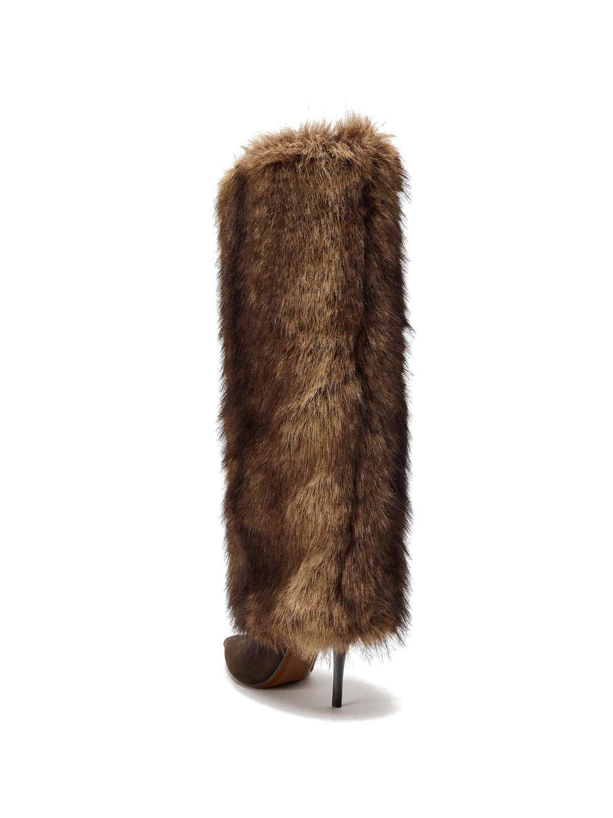Brown Faux Suede Pointed-Toe Plush Wide Calf Knee High Stiletto Boots