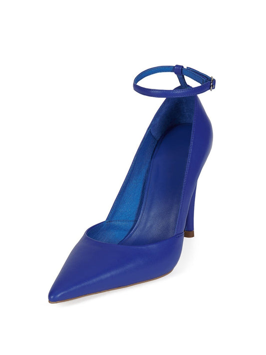 Blue Pointed-Toe Simple And Chic Ankle Strap Sleek High Heels