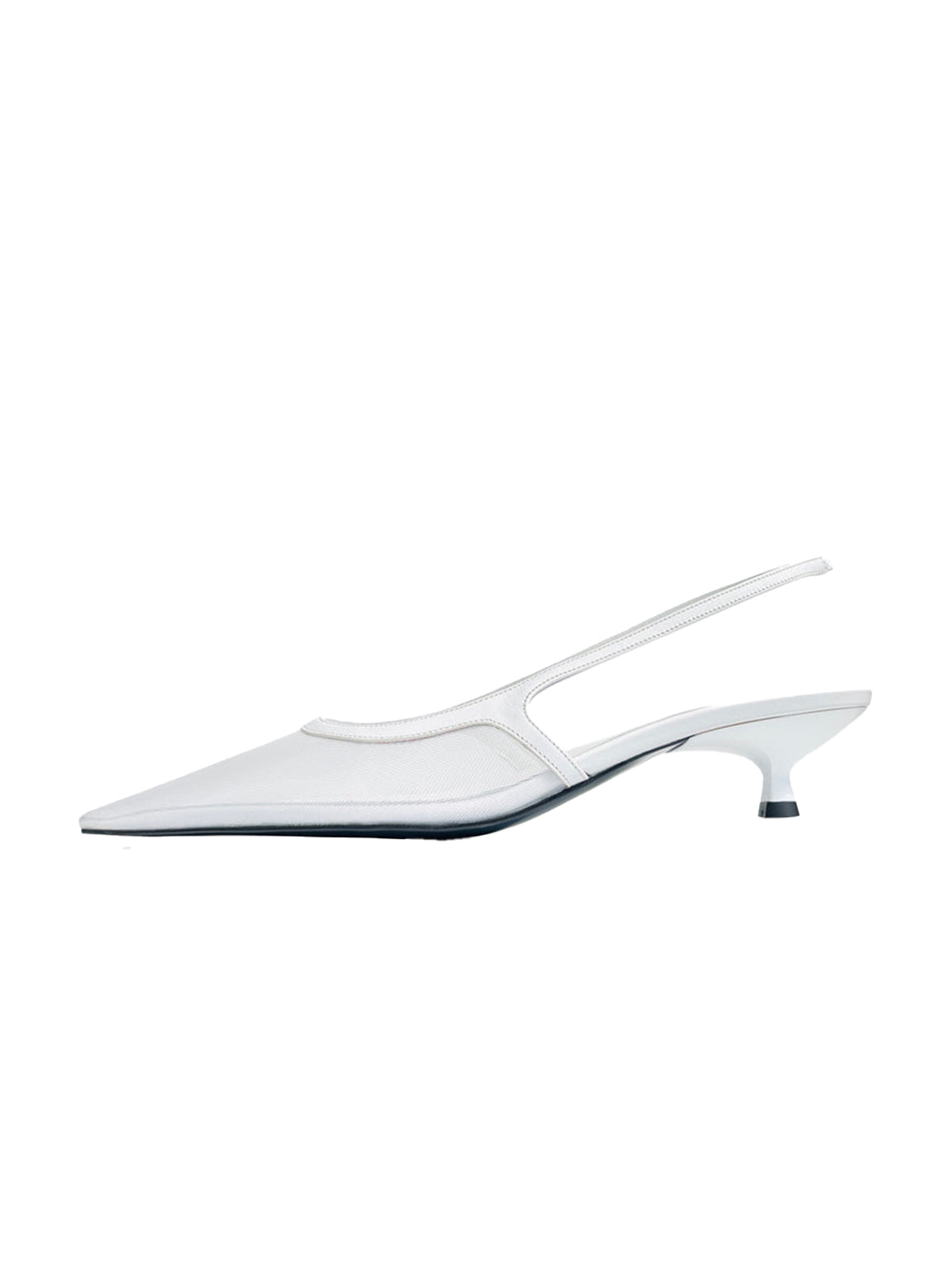 White Mesh Pointed-Toe Chic Back Strap Pumps Kitten Heels