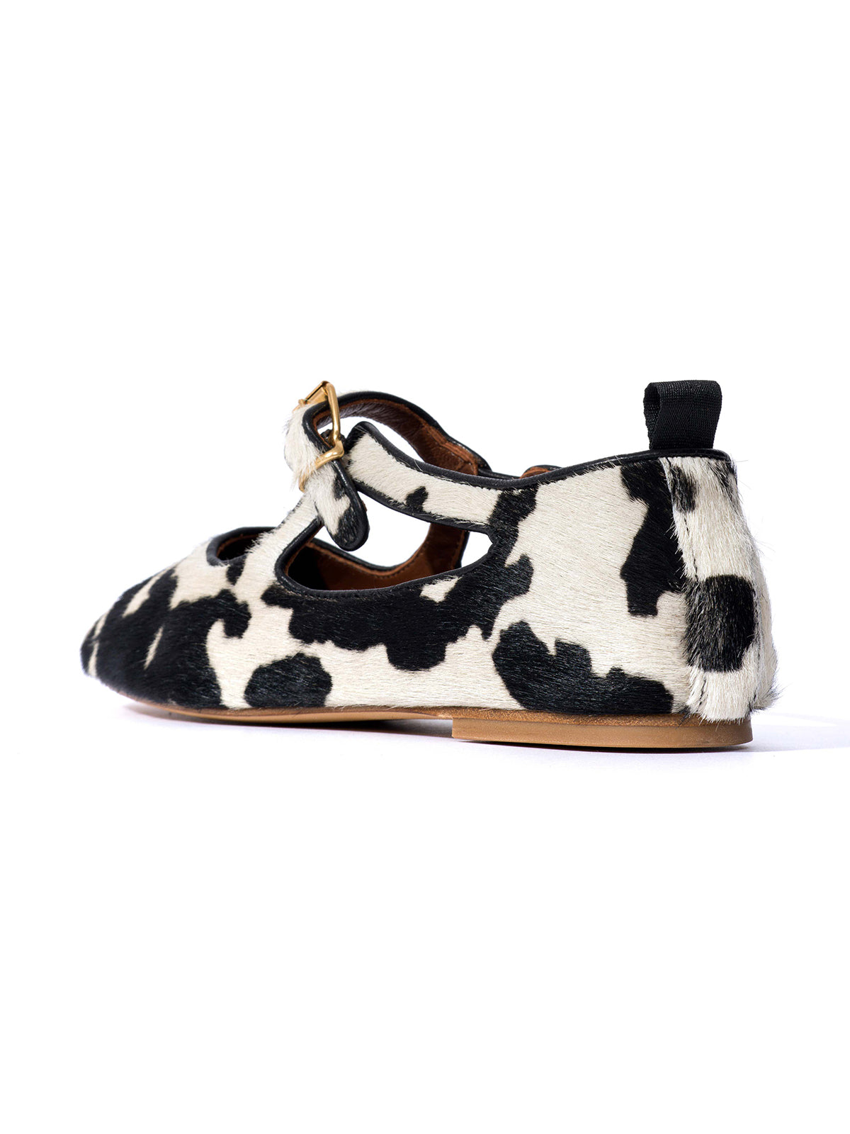 Square-Toe Buckle Strap Chic Flats - Cow Pony Hair Vegan Leather