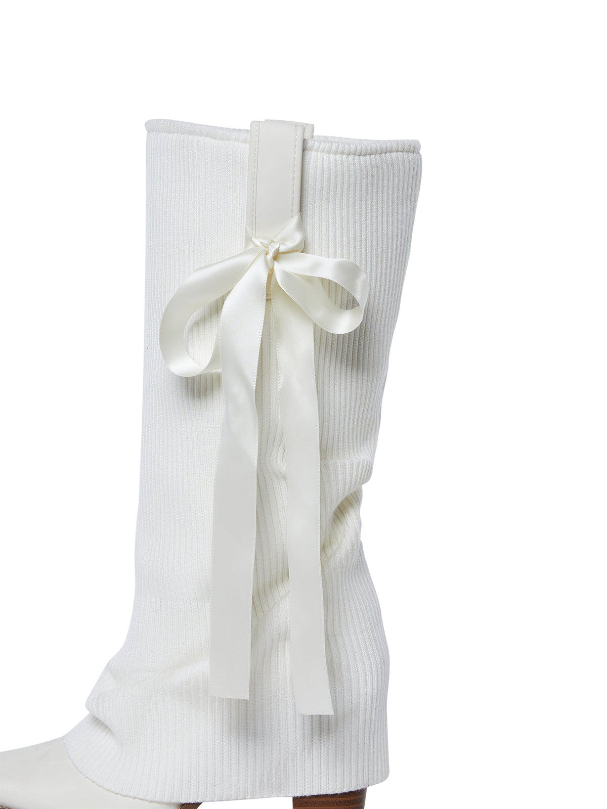 White Pointed-Toe Knitting Wool Fold-Over Wide Calf Knee High Cowgirl Boots