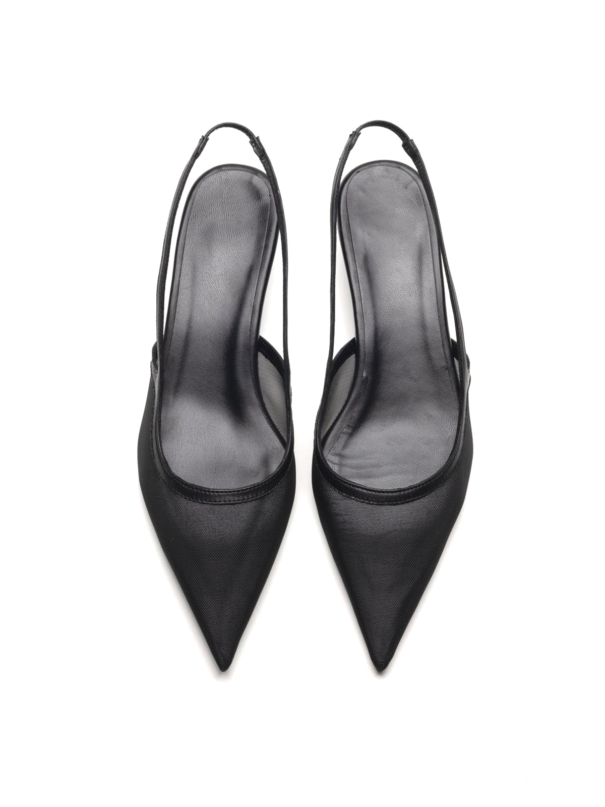 Black Mesh Pointed-Toe Chic Back Strap Pumps Kitten Heels