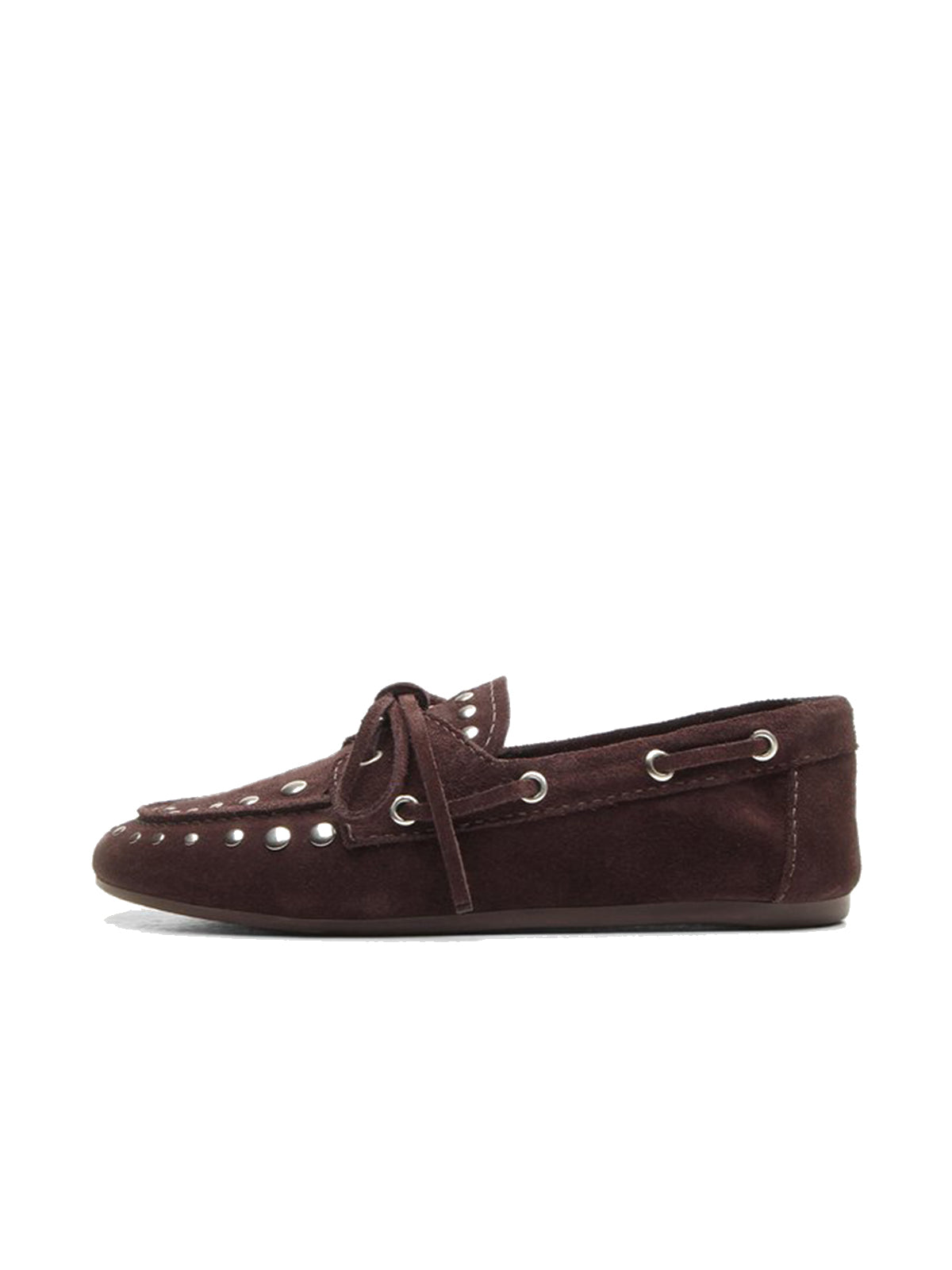Maroon Faux Suede Round-Toe Studs And Bow Classic Boat Shoes Flats