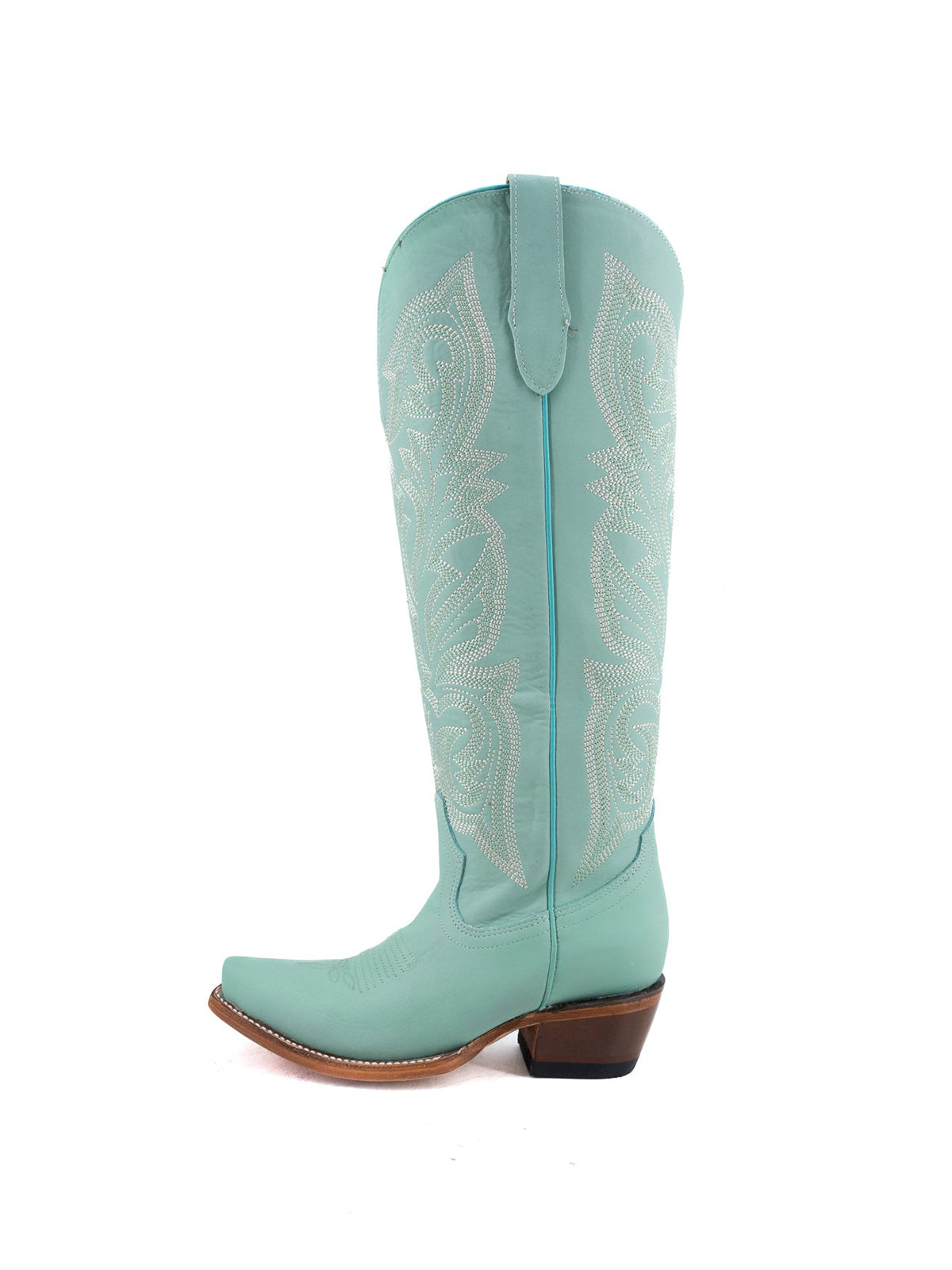 Snip-Toe Embroidery Half-Zip Tall Knee High Cowgirl Boots For Woman - Turquoise