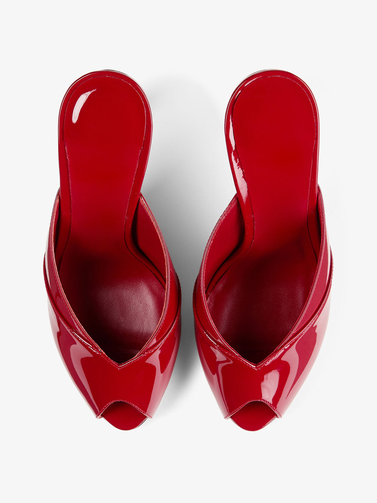 Patent Red Peep Round-Toe Slip-On Mules High Heels