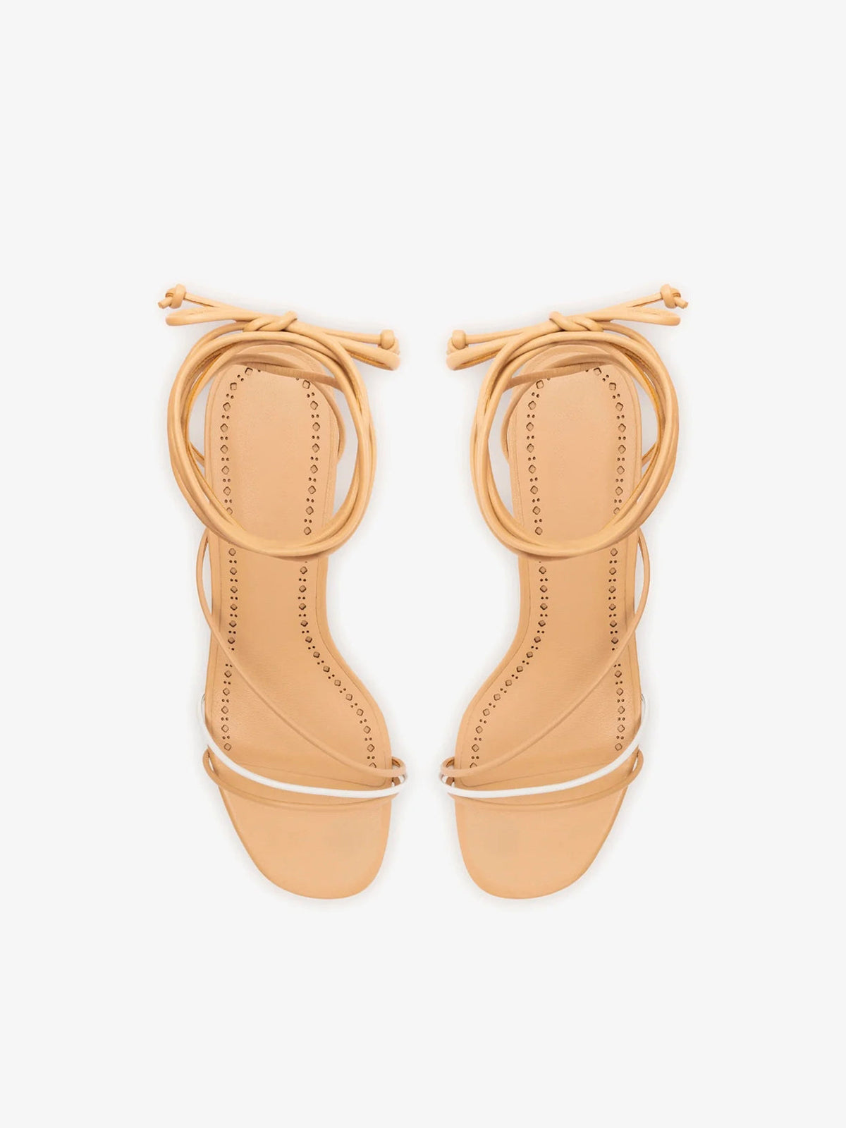 Tan Round-Toe Front And Long Ankle Strap Kitten Heels
