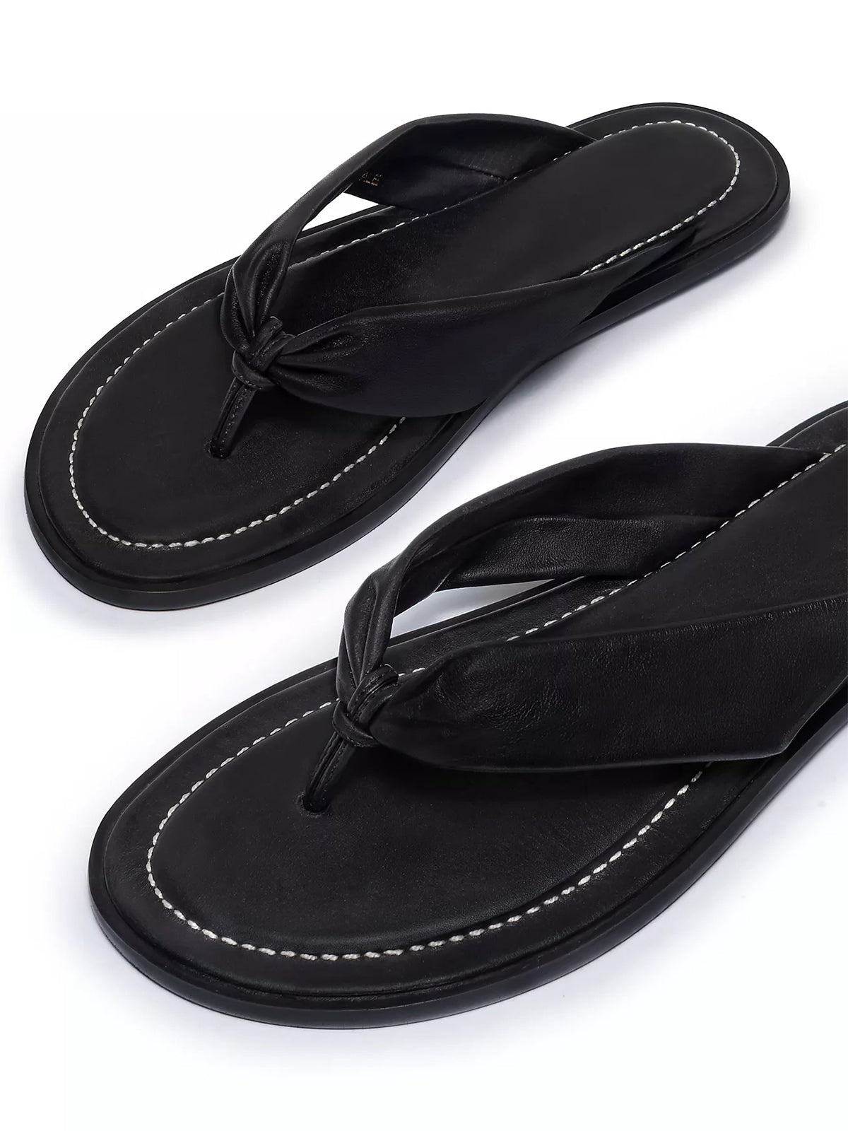 Black Round-Toe Strap Flip-Flop Flats