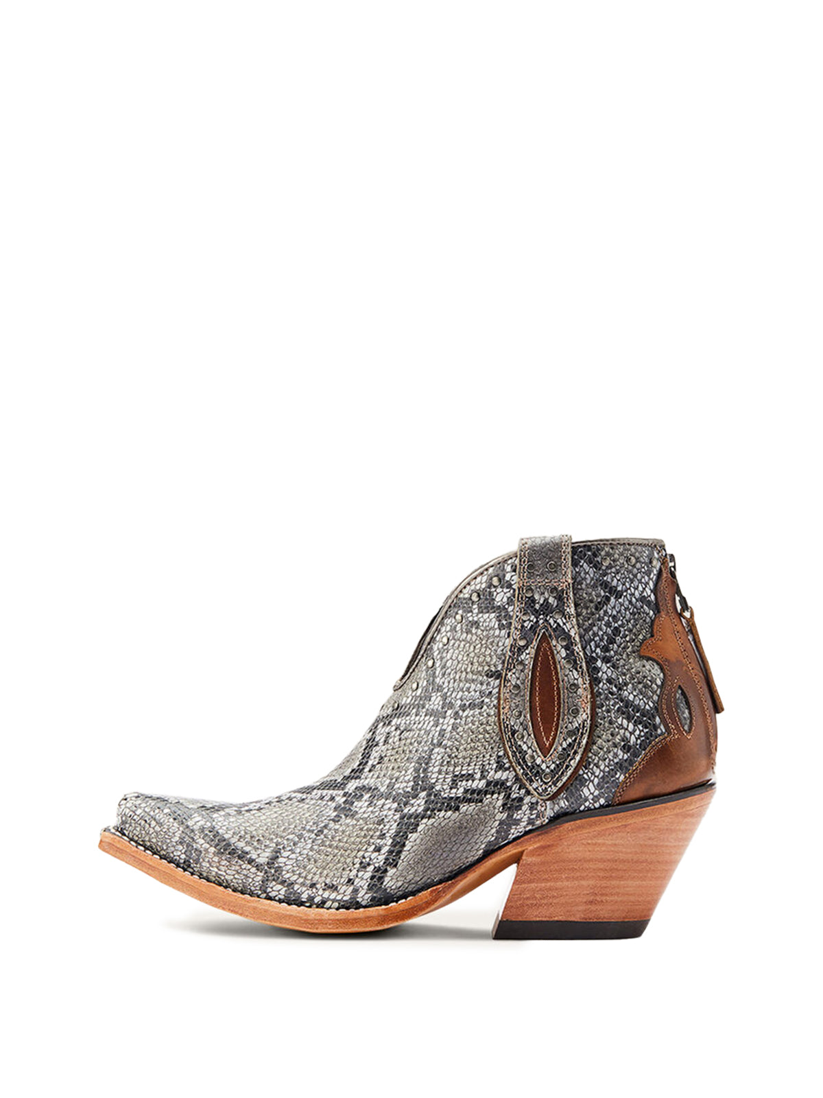Natural Snake Snip-Toe Studded Cowgirl Short Ankle Western Boots