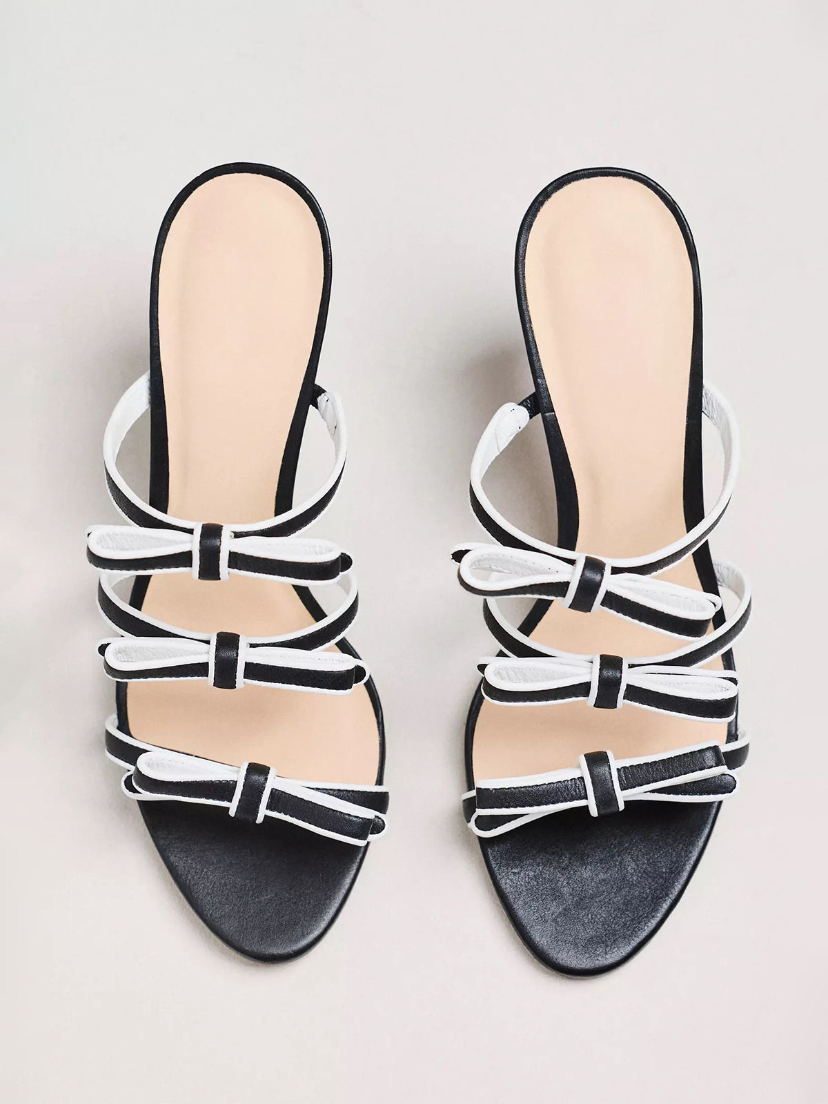 Black Peep Round-Toe Triple-Bow Backless High Heels