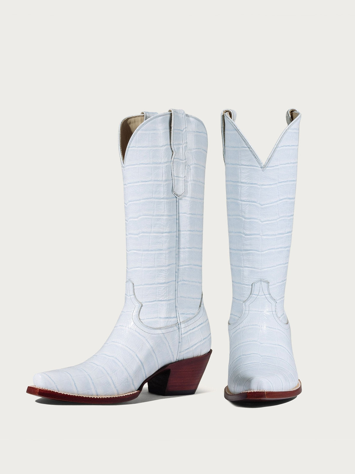 Blue Crocodile Pattern Snip-Toe Chic Mid Calf Simple Cowgirl Boots