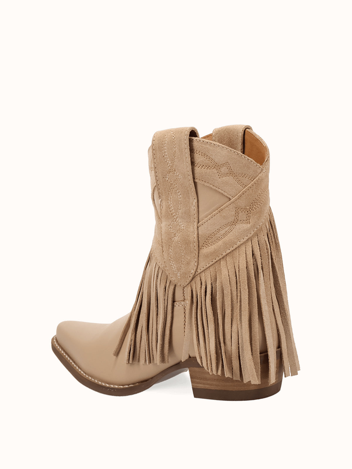 Sand Snip-Toe Faux Suede Fringe Chic Ankle Cowgirl Boots