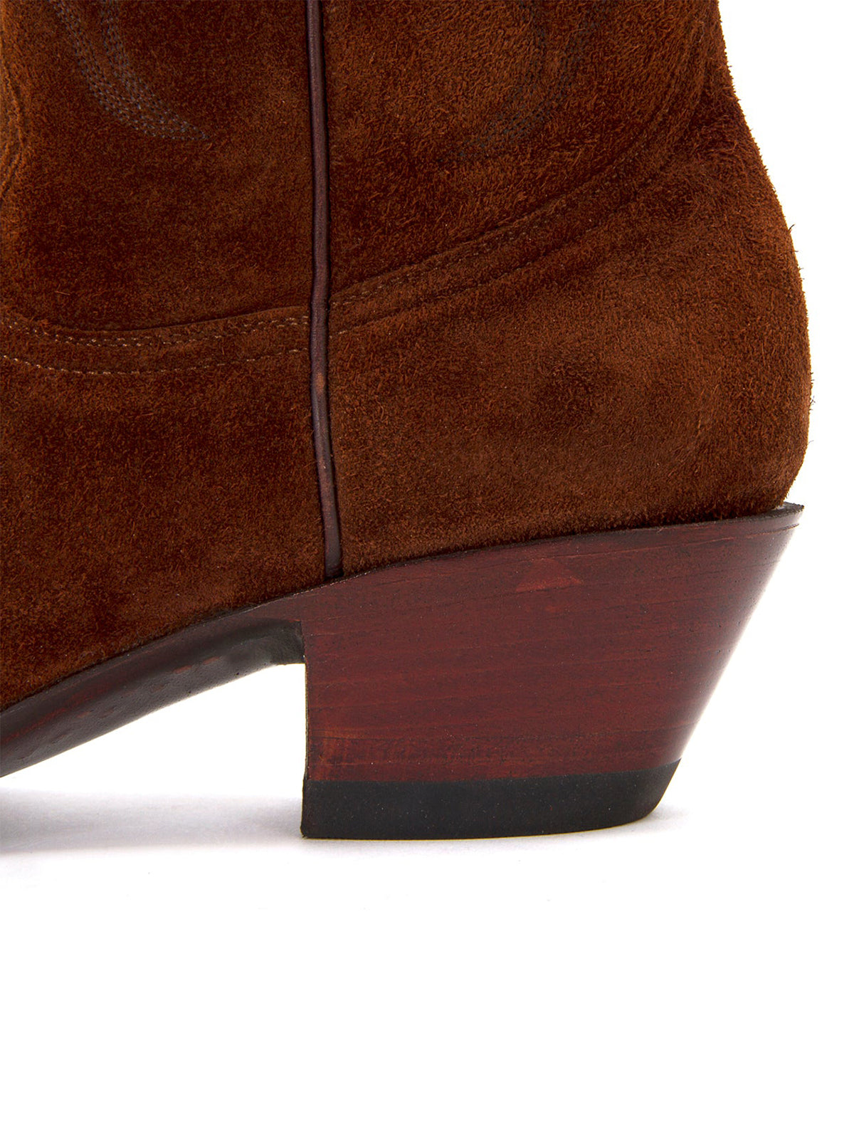 Brown Faux Suede Padded Embroidery Pointed-Toe Wide Calf Knee High Cowgirl Boots