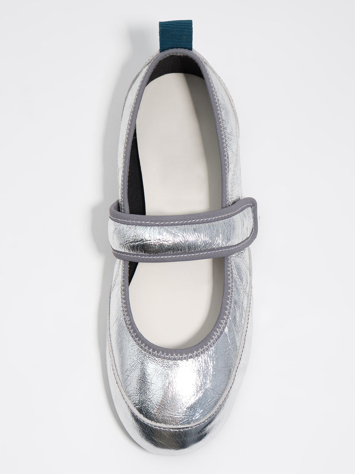Metallic Silver Round-Toe Chic Mary Jane Strap Flats