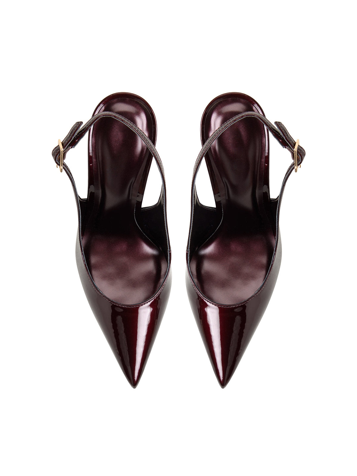 Patent Dark Brown Pointed-Toe Classic Buckle Slingback High Heels