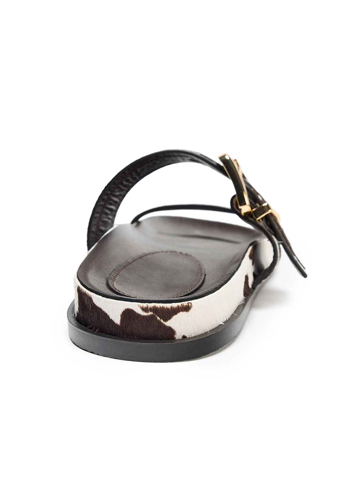 Cow Faux Pony Hair Round-Toe Double Bridge Strap Flat Sandals