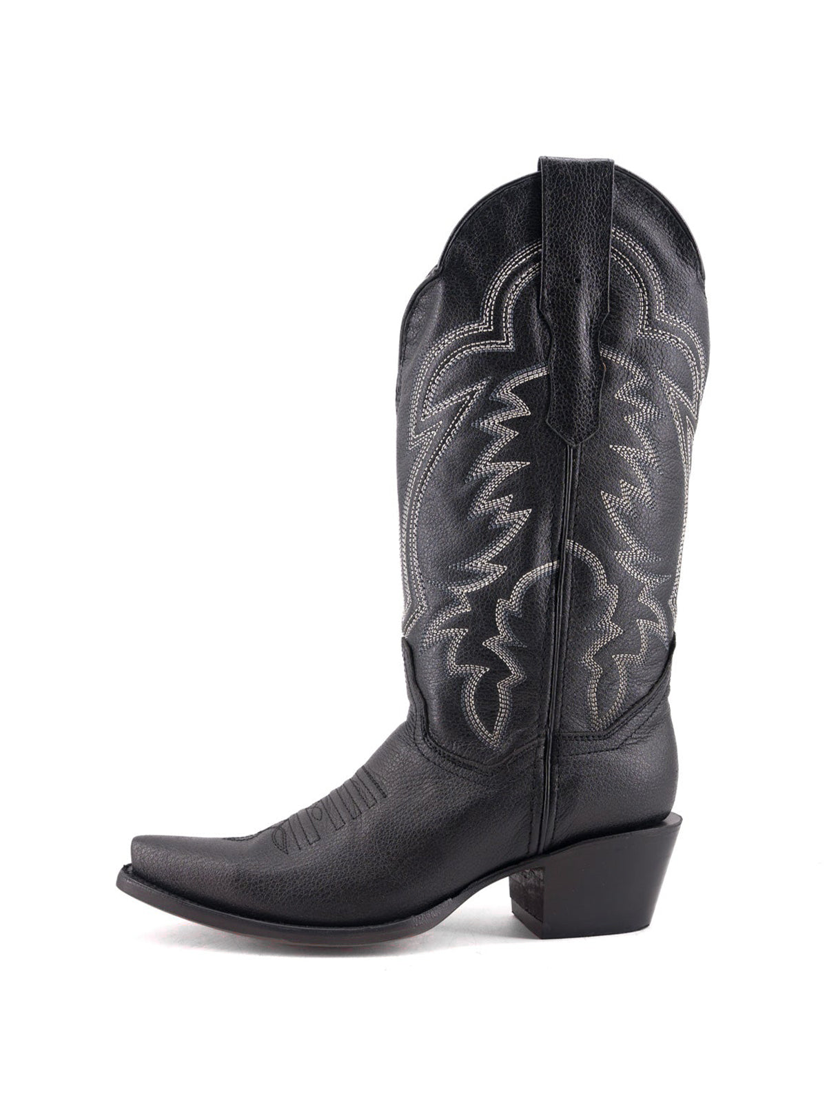 Western Snip-Toe Embroidery Mid Calf Cowgirl Boots - Black