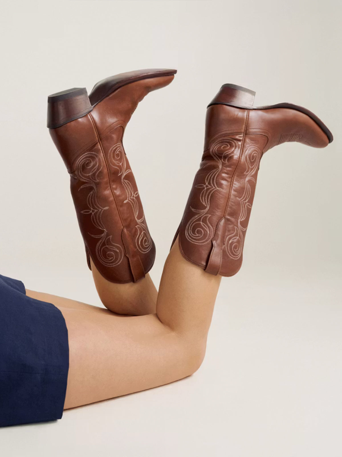 Saddle Round-Toe Knee High Wide Calf Embroidery Cowgirl Boots