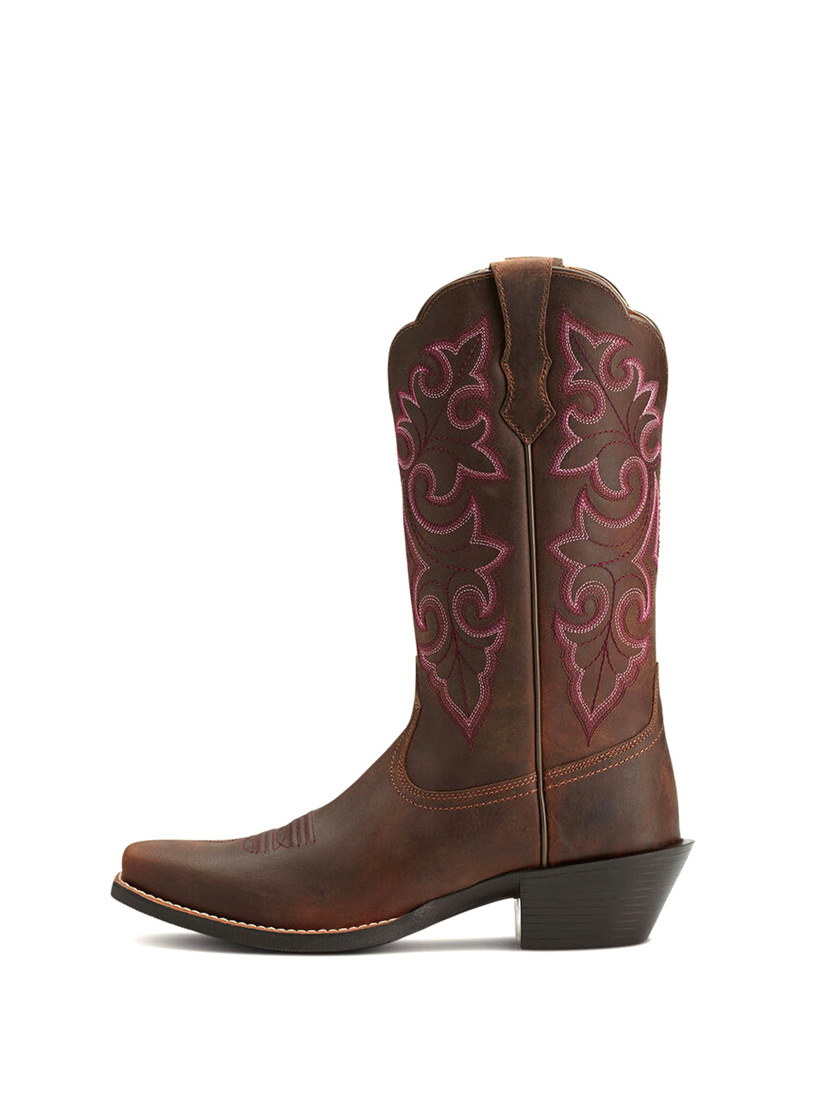 Burgundy Square-Toe Stitching Western Mid Calf Cowgirl Boot