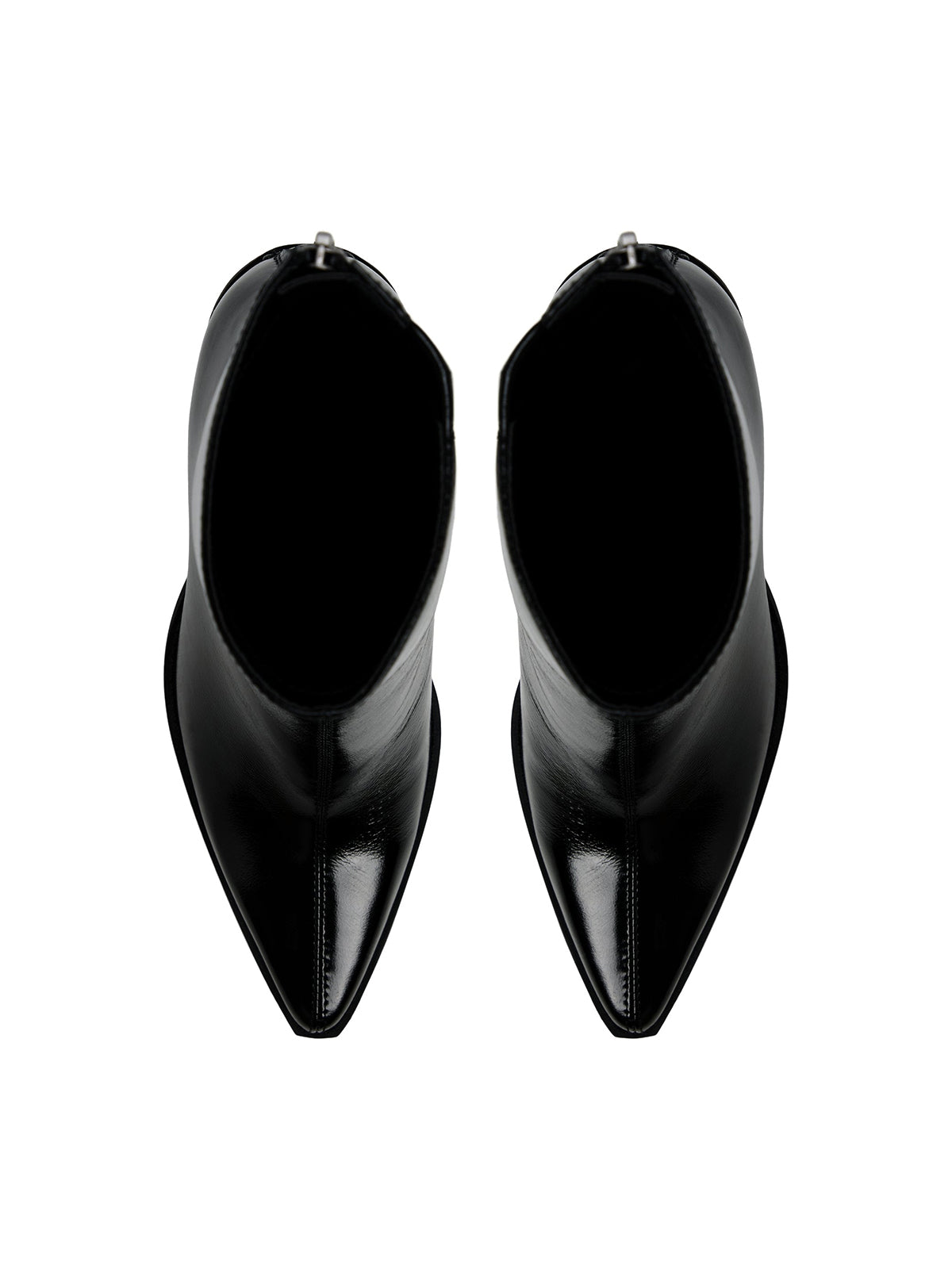 Black Pointed-Toe Back Full-Zip Ankle Cowgirl Boots