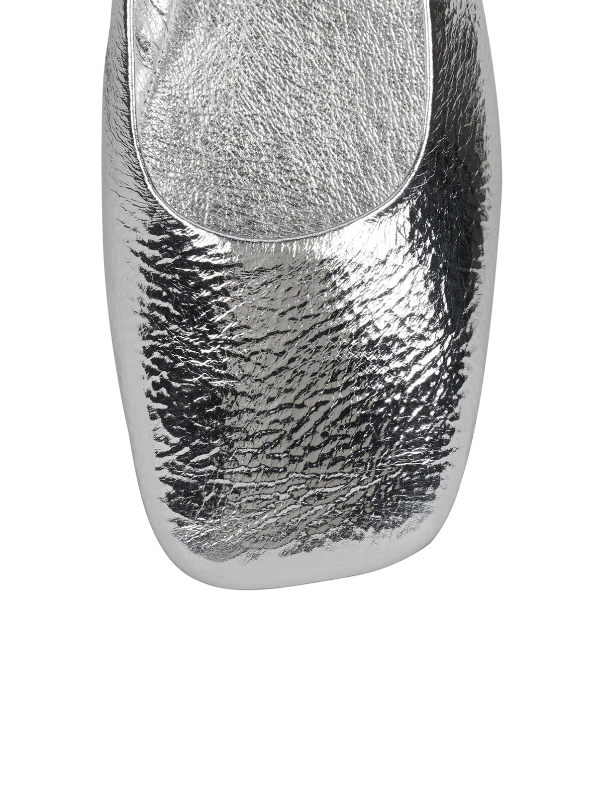 Crinkle Metallic Silver Square-Toe Ballet Flats