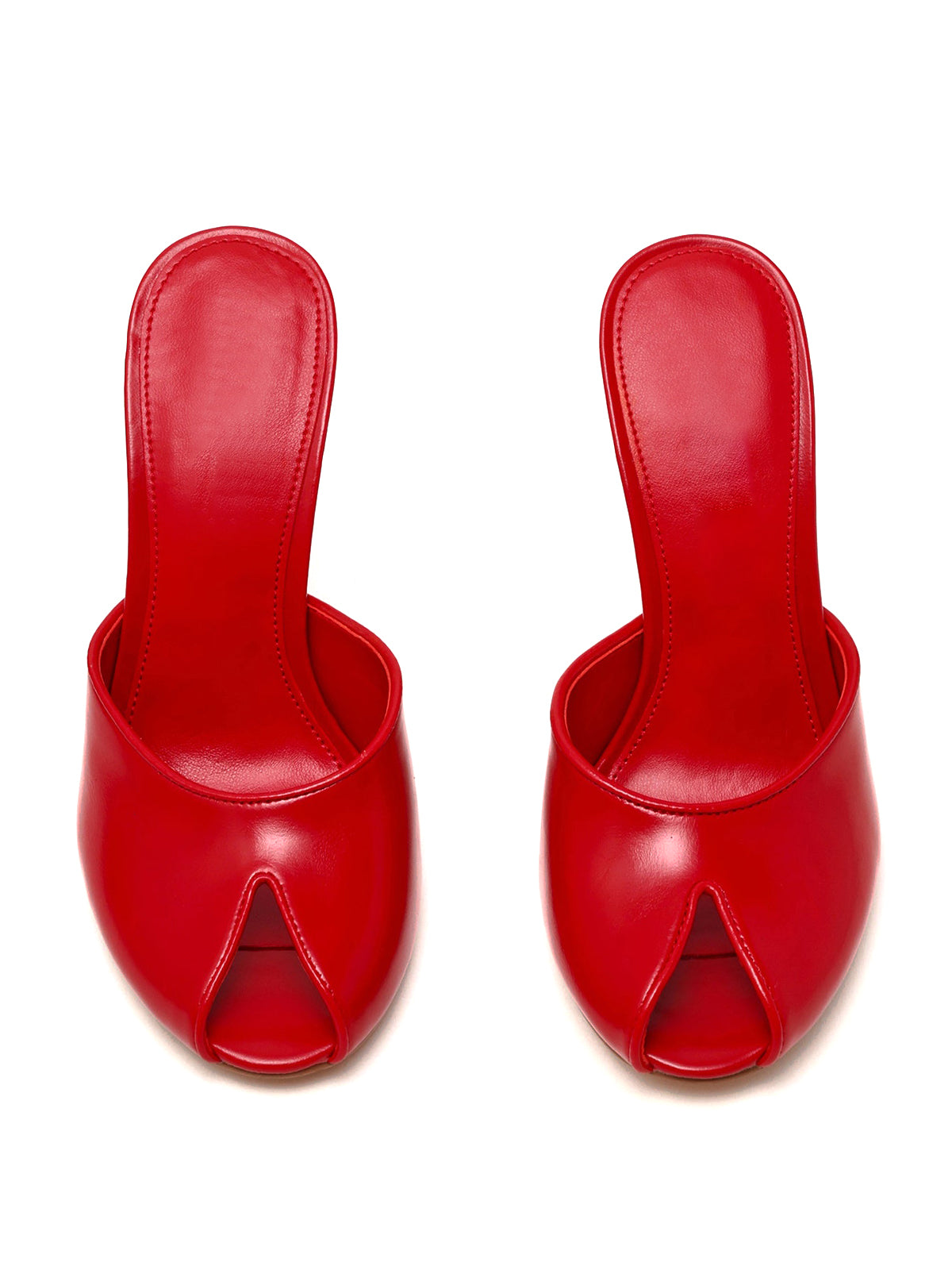 Red Peep Round-Toe Slip-On Backless Mules High Heels