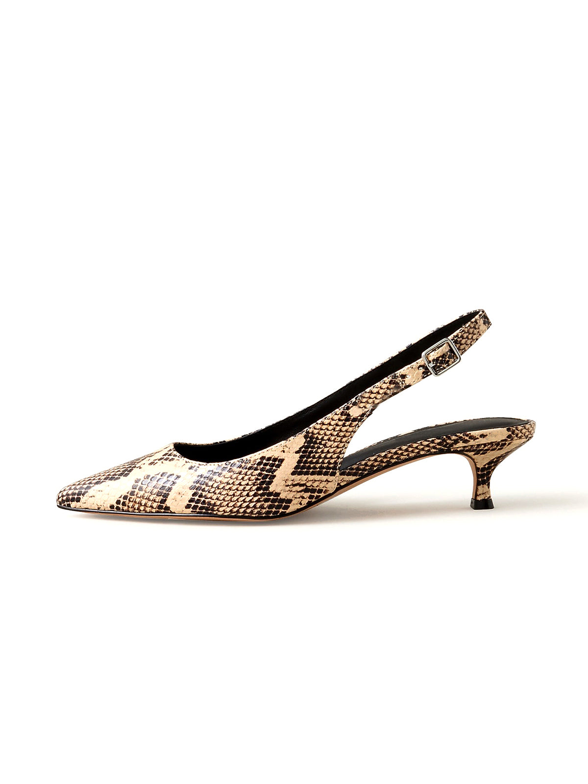 Snakeskin Print Pointed-Toe Mary Jane And Back Strap Kitten Heels