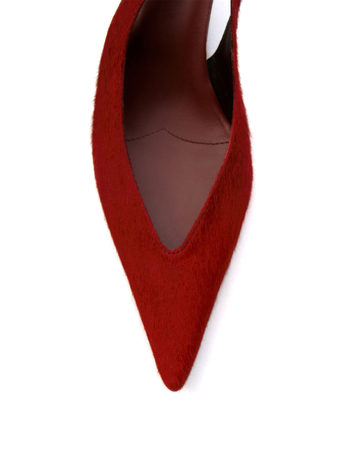 Red Pony Hair Vegan Leather Pointed-Toe Back Strap Kitten Heels