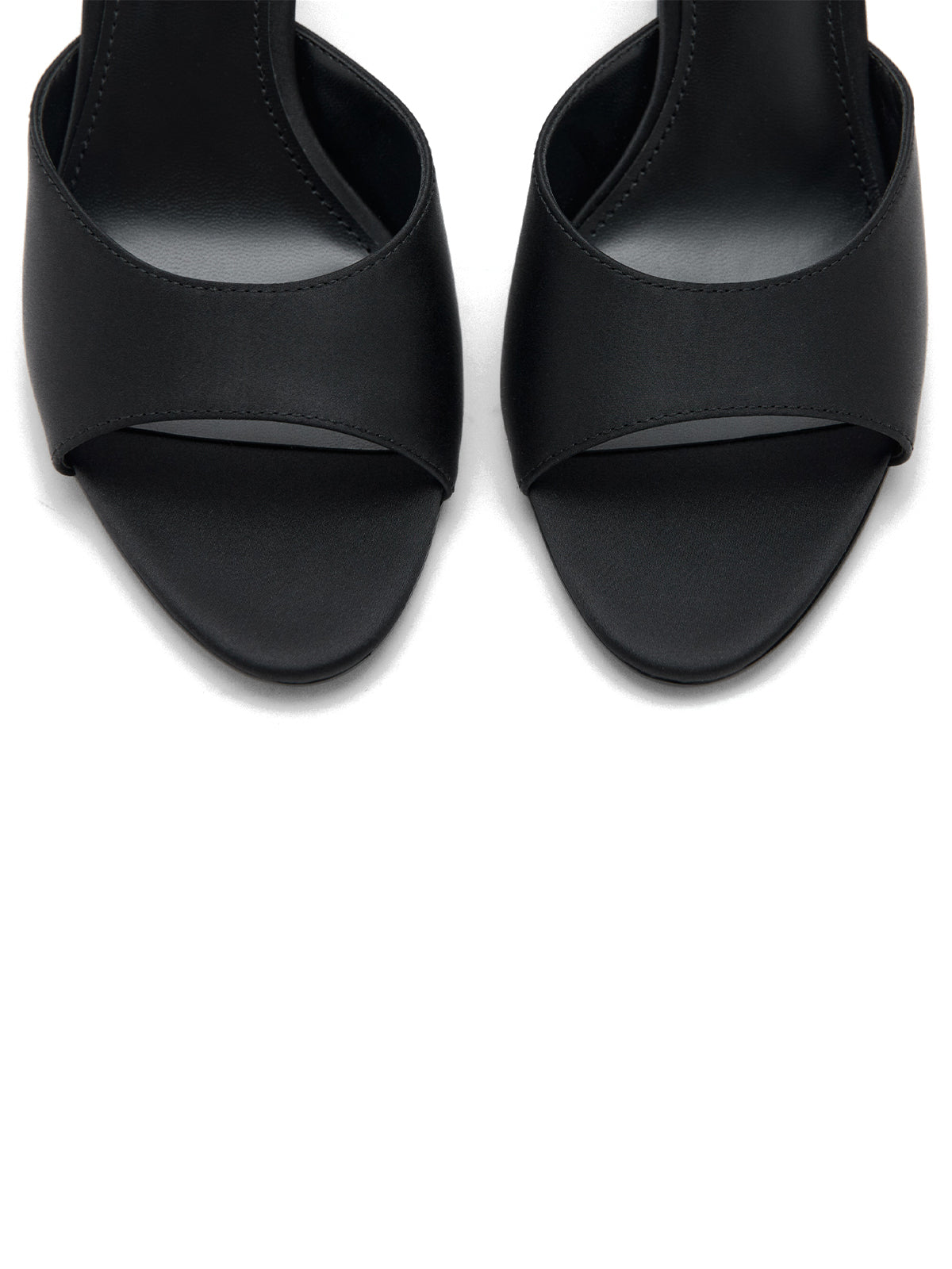 Black Satin Open Round-Toe Backless High Heels