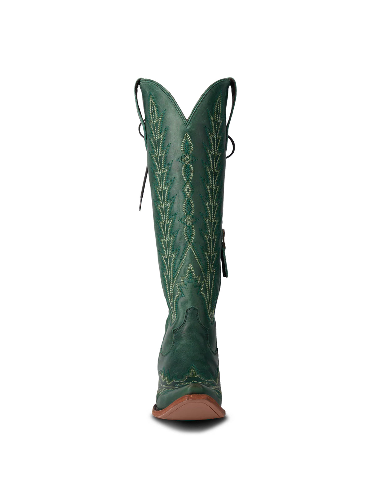 Snip-Toe Embroidery Half-Zip Back Lace-Up Knee High Cowgirl Boots - Green