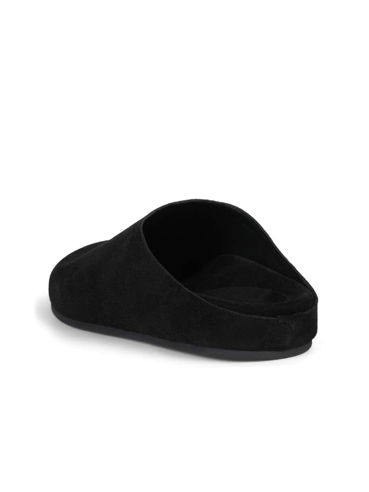 Black Faux Suede Square-Toe Slip-On Simple Backless Flats