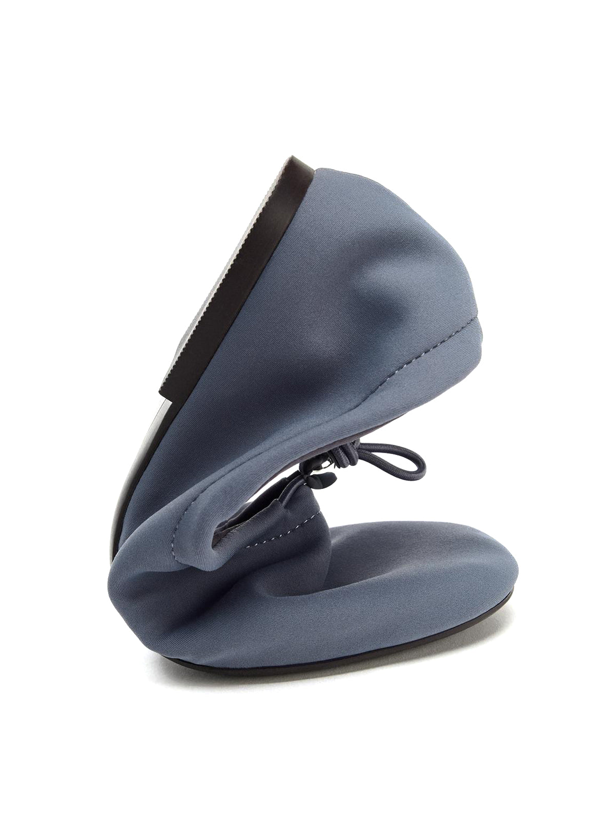 Blue Elastic Fabric Round-Toe Adjustable Front Pull Tab Ballet Flats