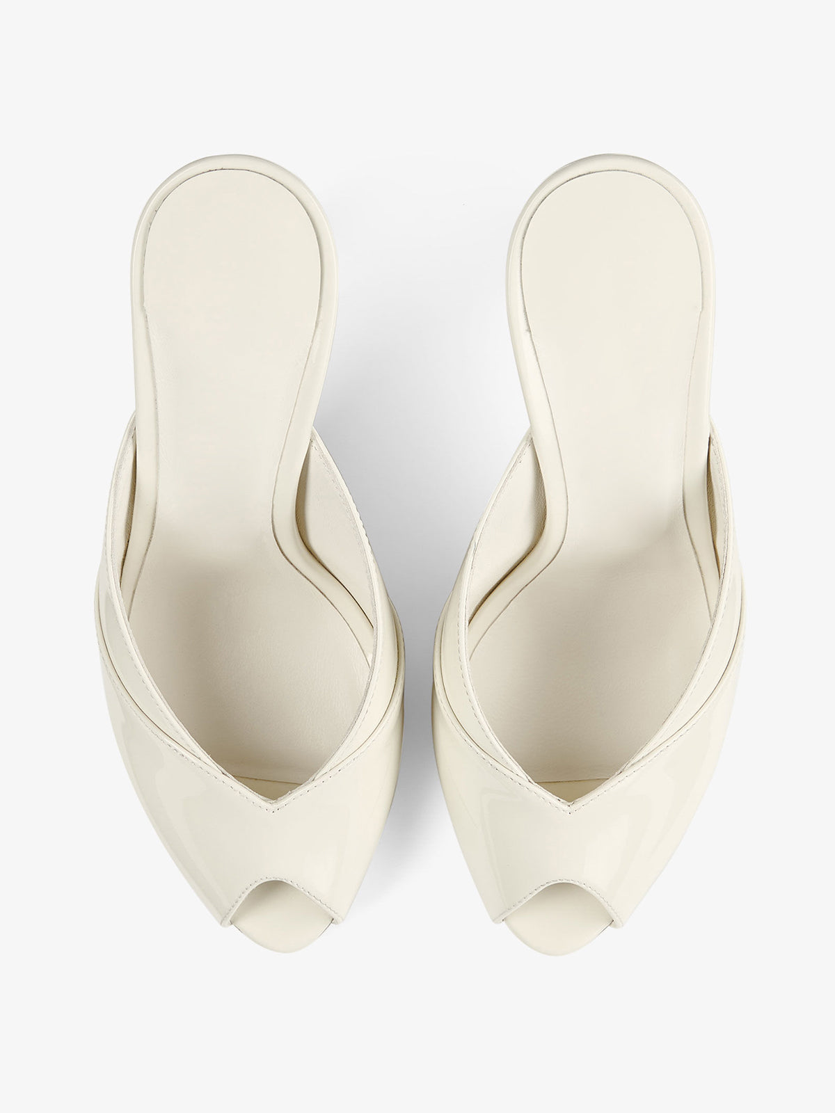 Patent Ivory Peep Round-Toe Slip-On Mules High Heels
